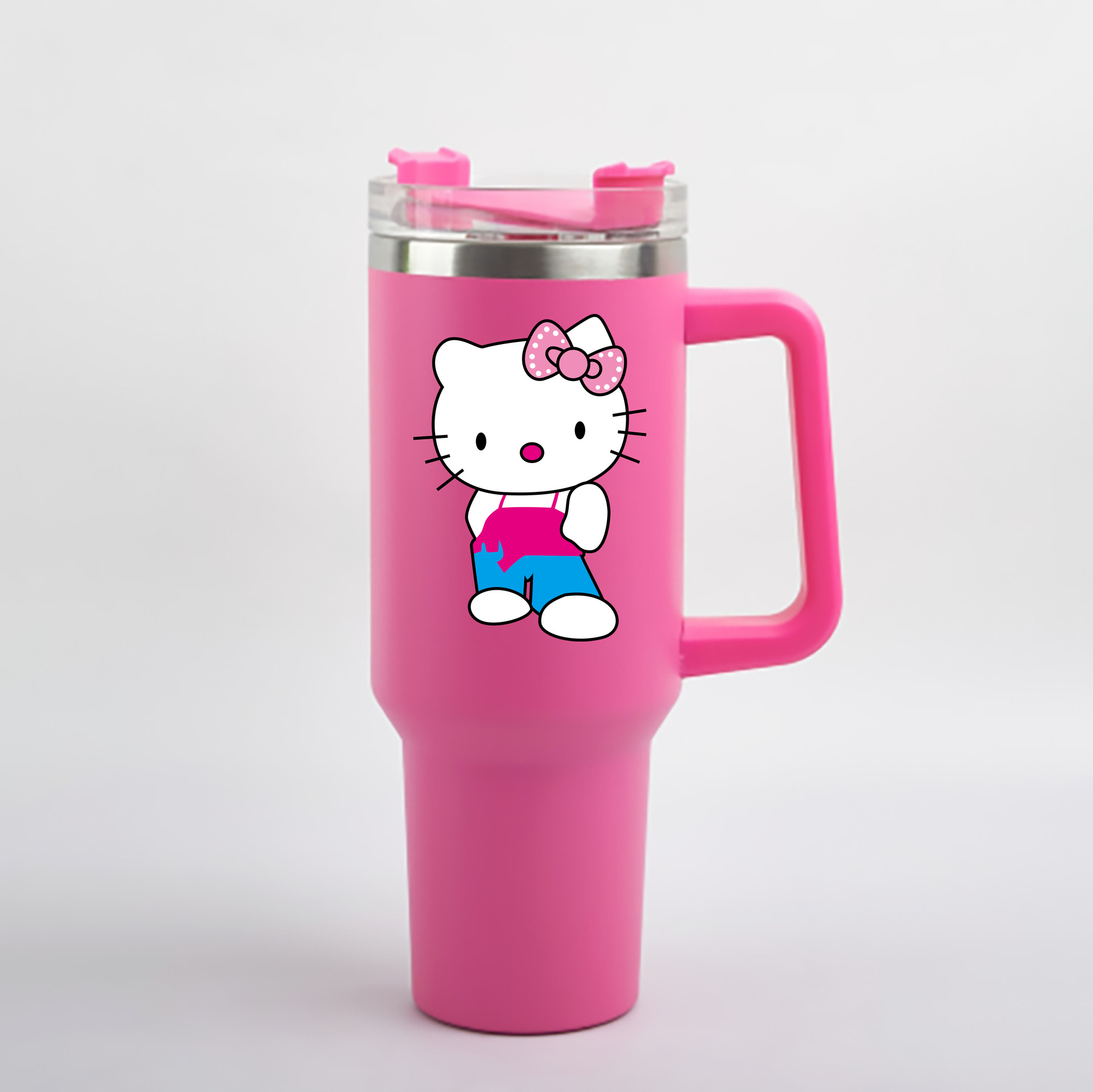 （画像用） Hello Kitty ハローキティ 1200mL車用タンブラー - クリスタルステッカー（プラスチックストロー付き）